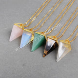 Hollow Gold Plated Pyramid Multi-Kind Stones Faceted Pendant Bead G0659