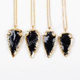 Small Gold Plated Rough Black Obsidian Arrowhead Pendant G0503