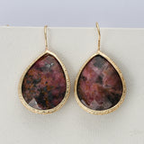 Teardrop Natural Gemstone Gold Plated Earrings, Faceted Crystal Stone Jewelry Earrings WX2148