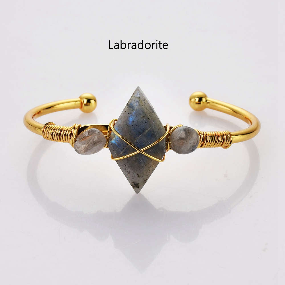 Diamond Shape Beads Gold Wire Wrap Gemstone Bracelet Crystal Stone Bracelet Jewelry WX2094 labradorite bracelet