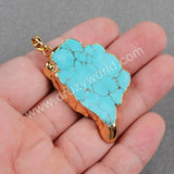 Gold Plated Freeform Blue Howlite Turquoise Slice Pendant, Aqua Stone Pendant G0180
