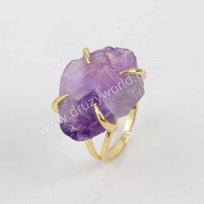 gold claw amethyst ring