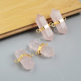 Gold Plated Hexagon Natural Rose Quartz Faceted Connector Double Bails G1011