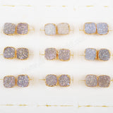 Square Titanium AB White Druzy Stud Earrings Gold Plated, 8mm Drusy Crystal Jewelry Earring G0678