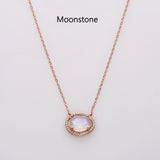 15" Rose Gold Plated Amethyst Moonstone Crystal Faceted Necklace CZ Micro Pave, 925 Sterling Silver Prong Jewelry For Women SS228NR