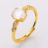 S925 Sterling Silver - Gold Oval Faceted Gemstone CZ Ring, Healing Crystal Jewelry SS207RG