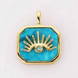 Gold Plated Natural Gemstone Crystal Pendant CZ Evil Eye Black Obsidian Turquoise Larimar Rhodochrosite Malachite Penadnt ZG0465