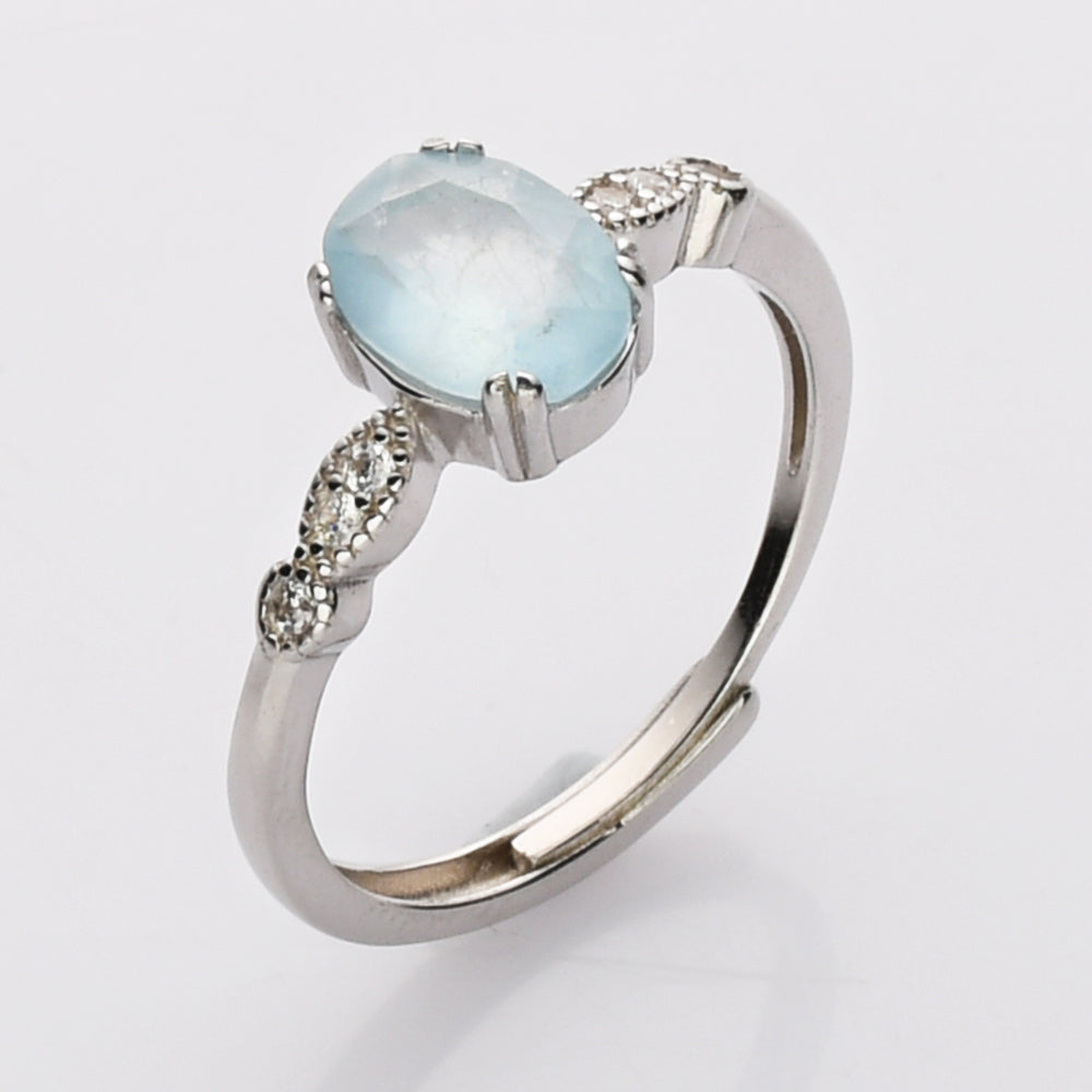 S925 Sterling Silver Oval Faceted Gemstone Ring, Zircon Ring, Healing Crystal Amethyst Aquamarine Rose Quartz Moonstone Birthstone Ring, Dainty Jewelry SS208