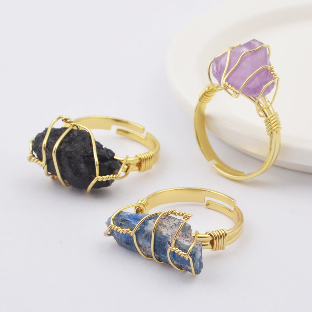 Natural Gemstone Wire Wrap Gold Ring WX1796