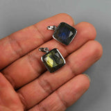 Small Square Silver Bezel Briolette Gemstone Pendant Natural Labradorite Moonstone Copper Turquoise Healing Crystal Pendants Necklace ZS0470