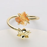 Gold Plated Lotus Raw Crystal Ring, Adjustable, Rainbow Gemtsone Ring, Birthstone Ring, Healing Jewelry ZG0488