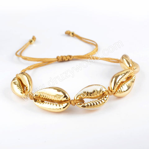 Bohemian Gold Cowrie Shell Bracelet, Handmade Beach Shell Jewelry HD0002