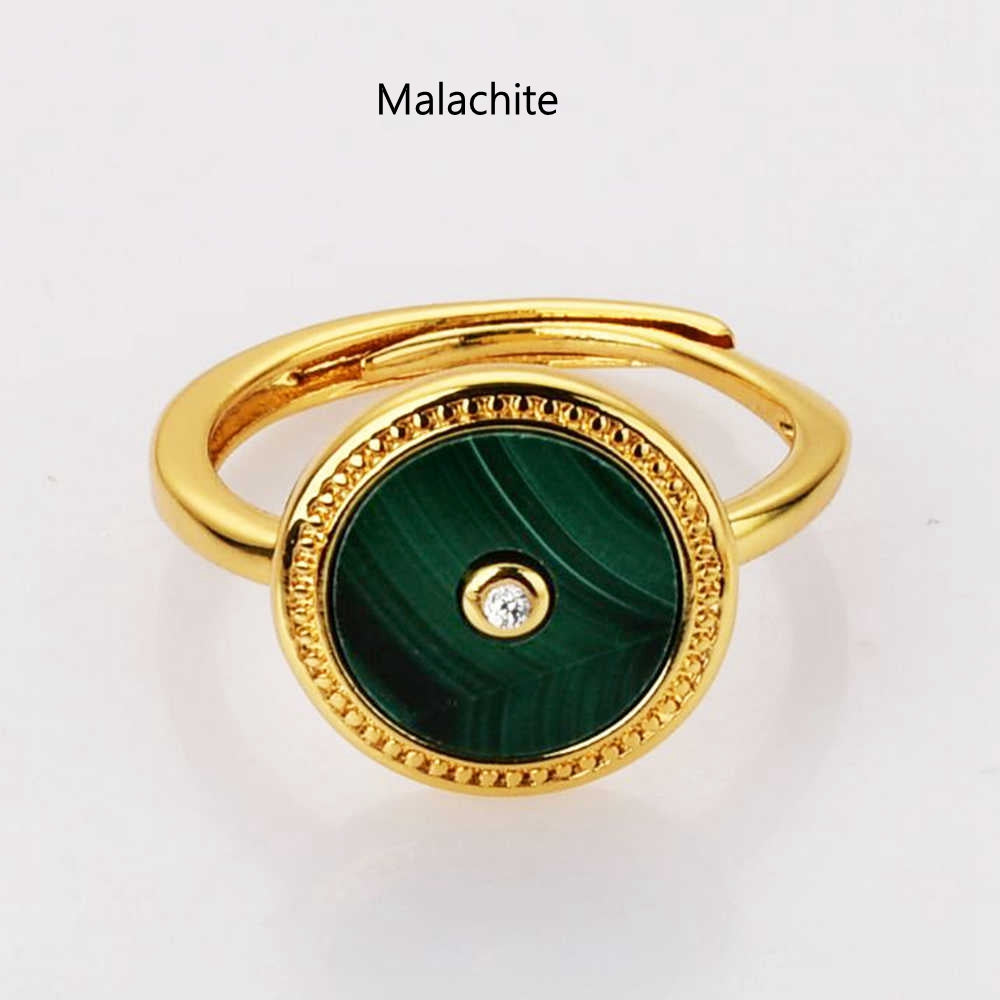 Adjustable Round malachite ring Gold Plated Natural Gemstone Ring Healing Crystal Rings WX2084