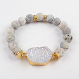 Gold Plated Titanium Druzy Bracelet With 10mm Beads G1536