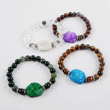 Rainbow Agate Druzy With 8mm Multi-kind Stone Beads Bracelet G1556