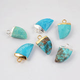 Natural Turquoise Faceted Horn Pendant Charm Silver Plated  S1368