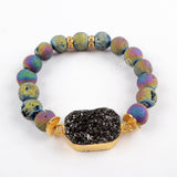 Gold Plated Titanium Druzy Bracelet With 10mm Beads G1536