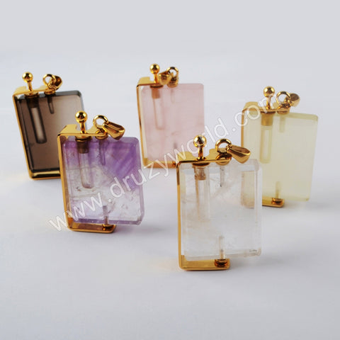 Natural Multi-kind Stones Perfume Bottle Pendant Gold Plated WX1300