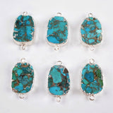 Copper Natural Turquoise Connector Jewelry Making Silver Plated S1470