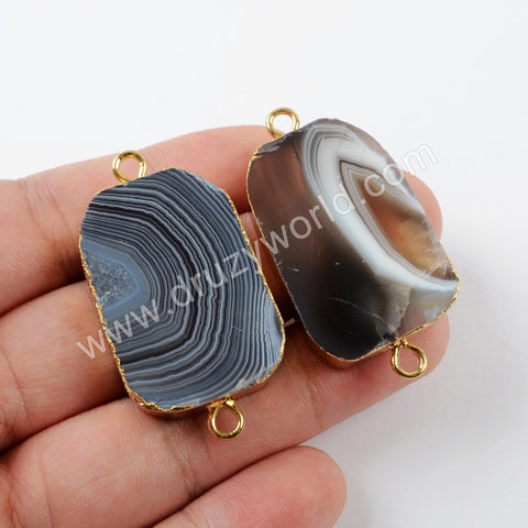 Botswana Agate Gemstone ConnectorFor Handmade Jewelry Silver Plated S1637