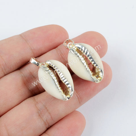 Silver Plated Natural Cowrie Shell Pendant Bead G1522