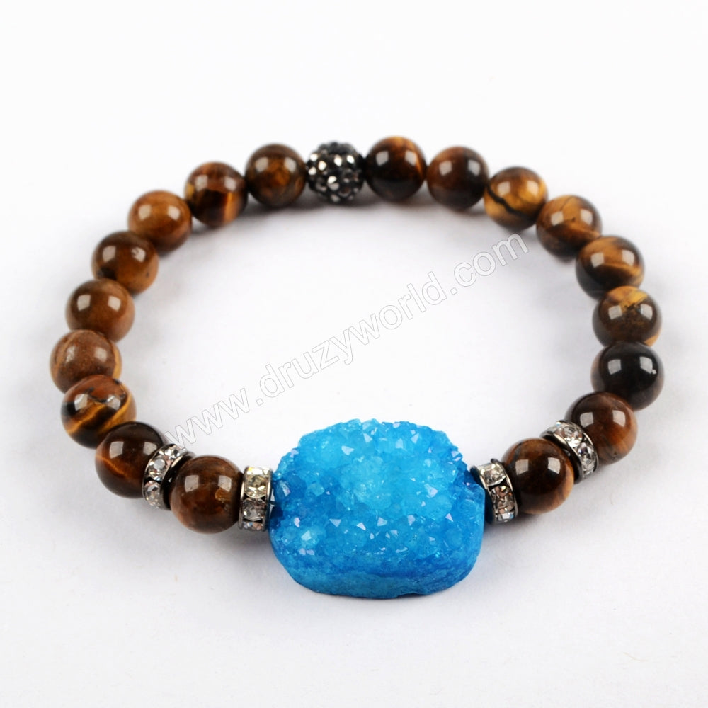 Rainbow Agate Druzy With 8mm Multi-kind Stone Beads Bracelet G1556