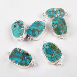 Copper Natural Turquoise Connector Jewelry Making Silver Plated S1470