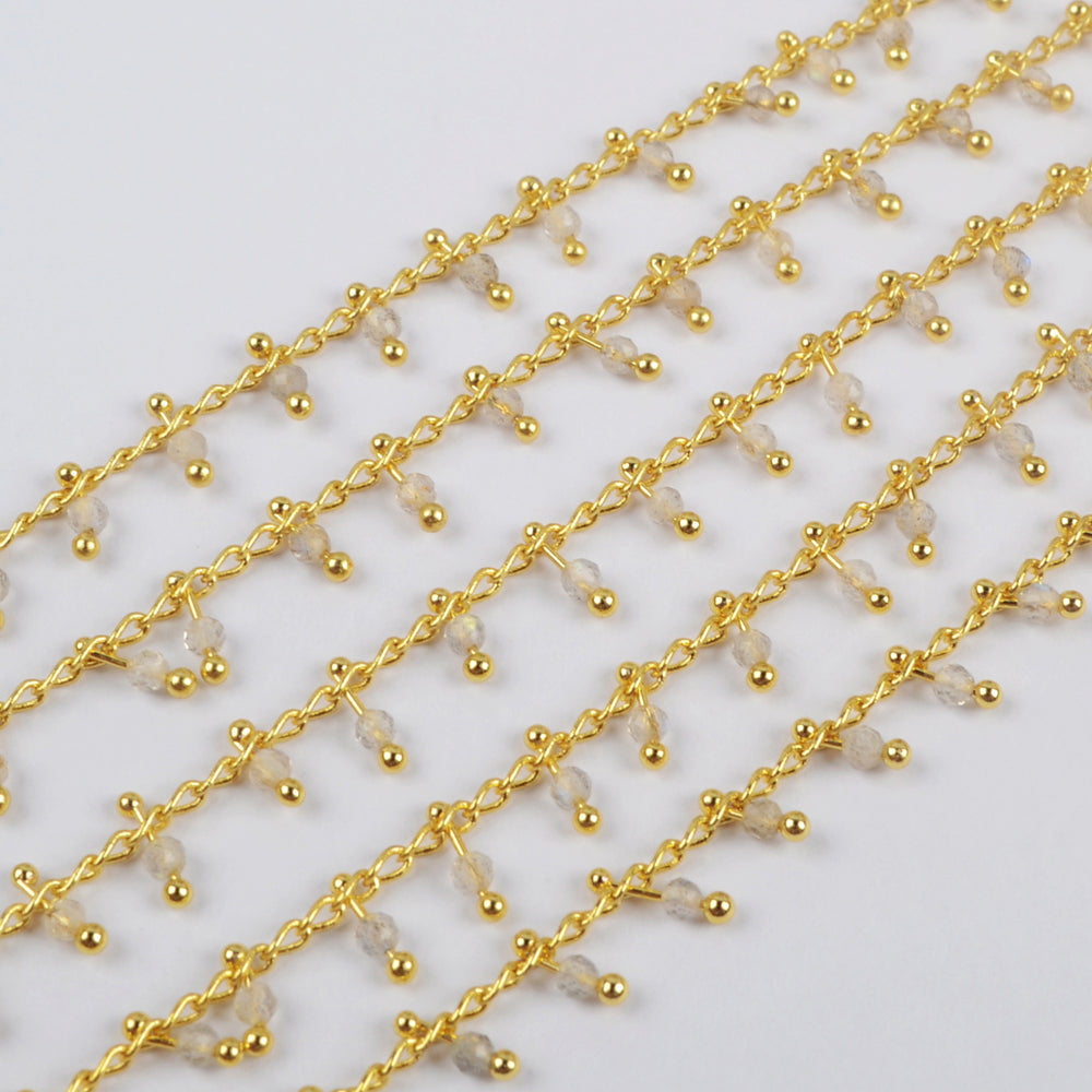 Natural Labradorite Beads Faceted Chains In Gold Plated JT255