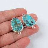 Copper Natural Turquoise Connector Jewelry Making Silver Plated S1470