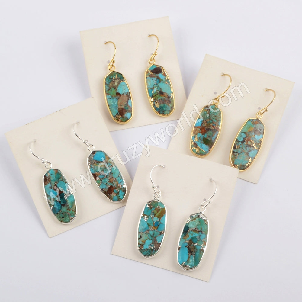 Natural Copper Turquoise Earrings For Women Fashion Jewelry Gold Plated G1924 Gemstone Earrings