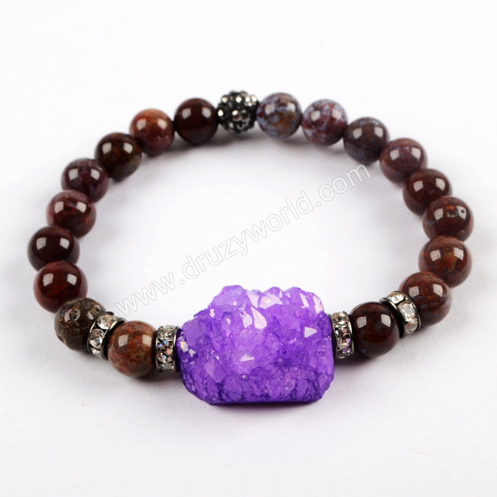 Rainbow Agate Druzy With 8mm Multi-kind Stone Beads Bracelet G1556