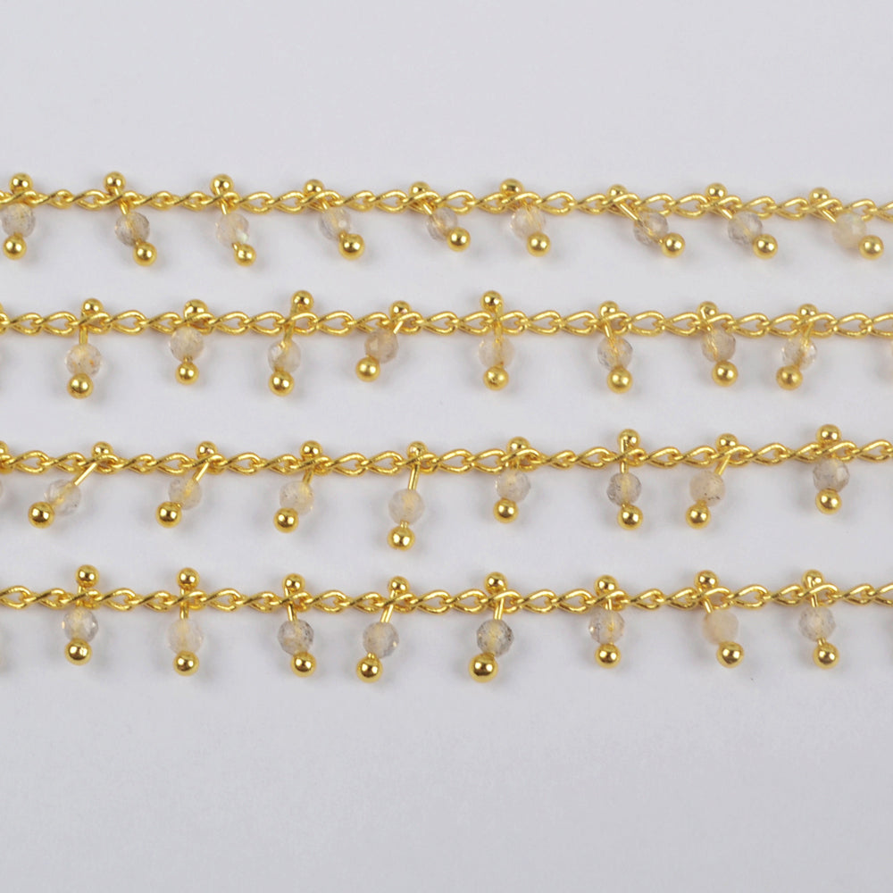 Natural Labradorite Beads Faceted Chains In Gold Plated JT255