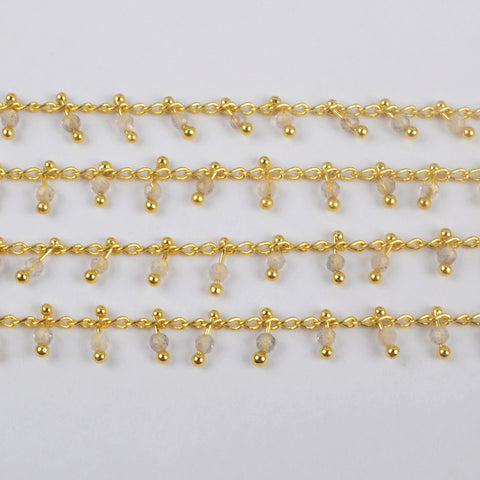 16 Feet of Natural Labradorite Faceted Beads Rosary Chains Finding In Gold Plated JT255