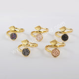 Gold Plated Leaf Natural Agate Titanium Druzy Adjustable Fashion Ring ZG0437