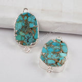 Copper Natural Turquoise Connector Jewelry Making Silver Plated S1470