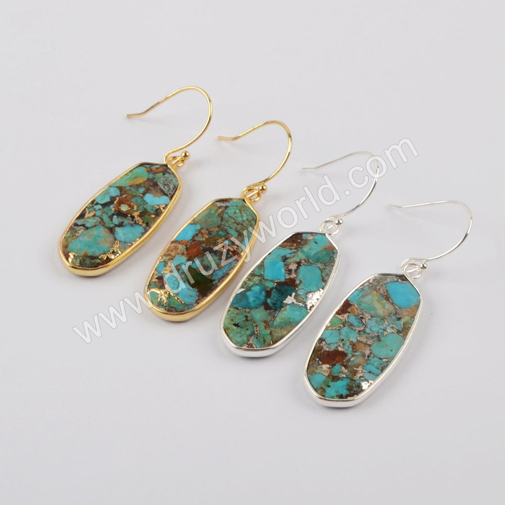 Natural Copper Turquoise Earrings For Women Fashion Jewelry Gold Plated G1924 Gemstone Earrings