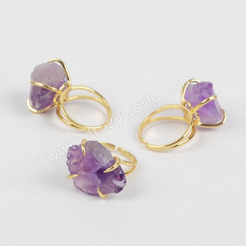 gold claw amethyst ring