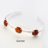 Silver Plated Brass Round Three-Gemstone Faceted Bangle, Healing Crystal Quartz Cuff Bracelet ZS0493