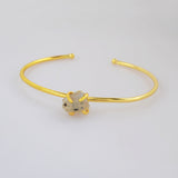 Gold Plated Claw Multi Natural Gemstone Raw Stone Adjustable Bangle Bracelet Jewelry Cuff ZG0451