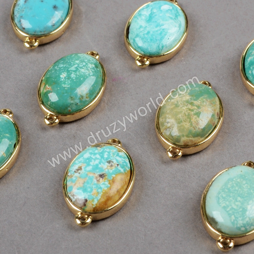 Gold Plated Bezel Oval Natural Turquoise Connector G0415