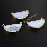 Half Round Australia Jade Connector Gold Plated, Rose Quartz Half Moon, For Jewelry Making G1025