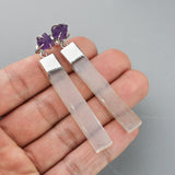 Silver Plated Claw Raw Crystal Chips & Selenite Bar Stud Earrings, Healing Gemstone Jewelry, Boho Stone Earrings ZS0491