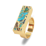 Rectangle Gold Plated Copper Turquoise Ring G1542