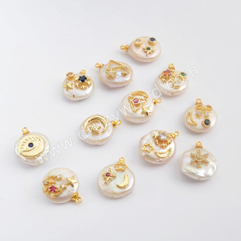 Gold Plated Natural Pearl With Multi CZ Charm G1887