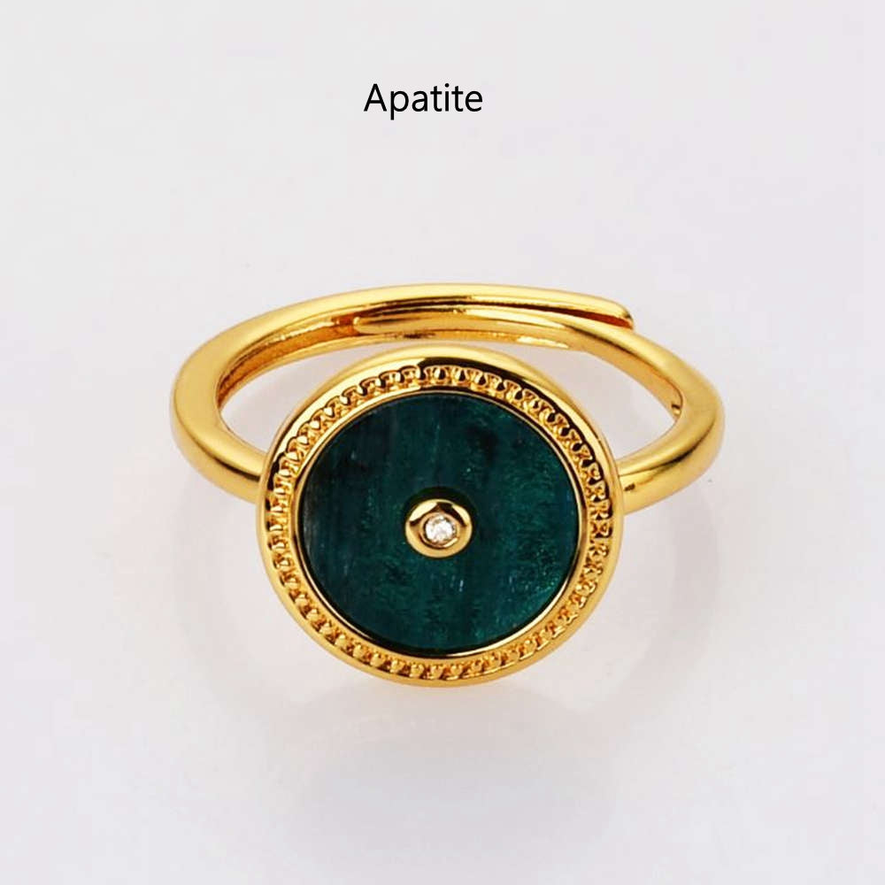 Adjustable Round apatite ring Gold Plated Natural Gemstone Ring Healing Crystal Rings WX2084