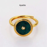 Adjustable Round Gold Plated Natural Gemstone Ring Healing Crystal Rings WX2084