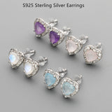 S925 Sterling Silver CZ Heart Gemstone Stud Earrings, Dainty Earrings, Healing Crystal Jewelry SS213ES