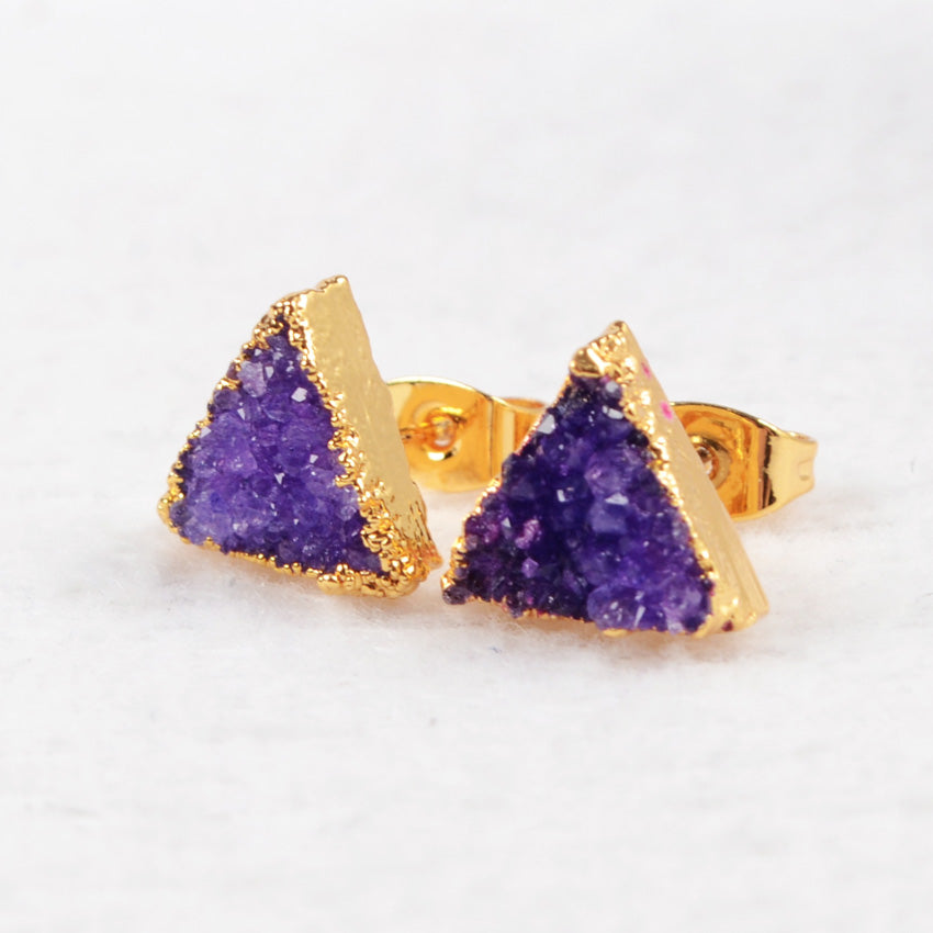 Colorful Agate Druzy Earrings, triangle druzy studs, blue druzy studs, crystal studs, druzy quartz studs, gemstone earrings, unique jewelry, mother's earrings, mother's day gift