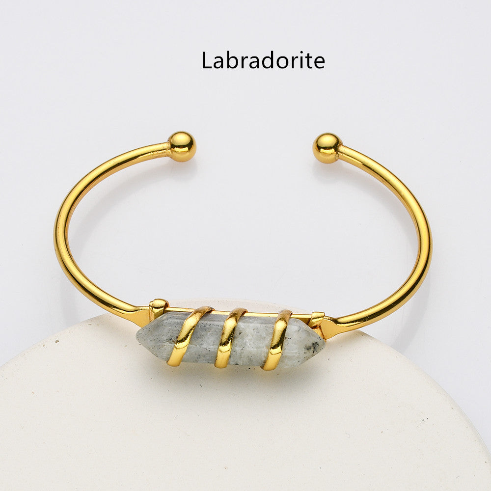 hexagon point gemstone cuff bracelet
