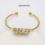 Gold Hexagon Point Gemstone Bangle, Healing Crystal Stone Cuff Bracelet, Fashion Jewelry WX2202